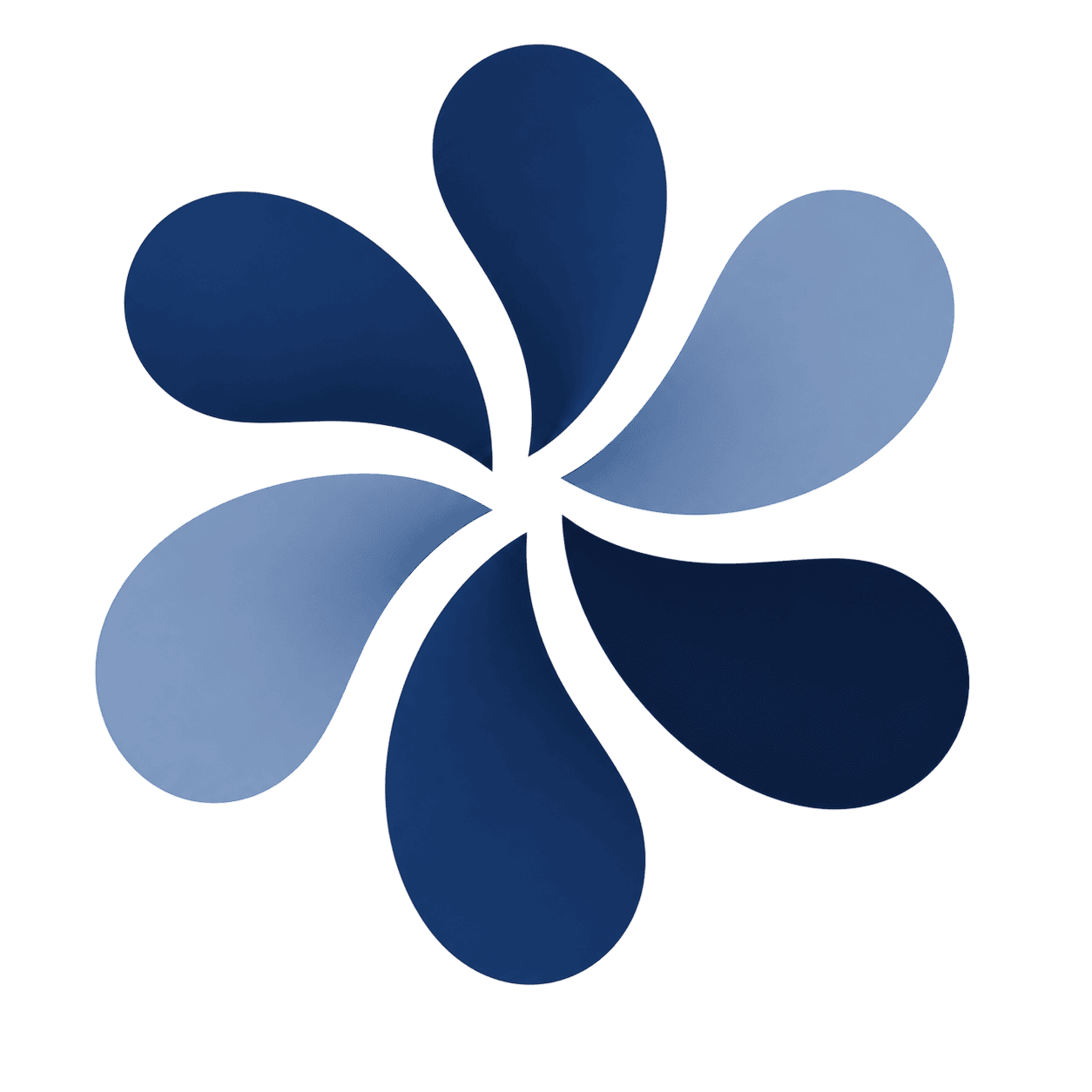 Blue abstract flower petals on black background.